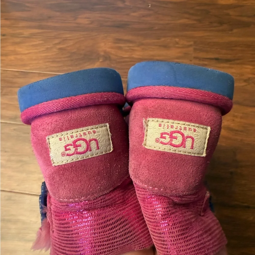UGG Australia Mini Bailey Button Lizard Boot-Pink and Blue-Size 2